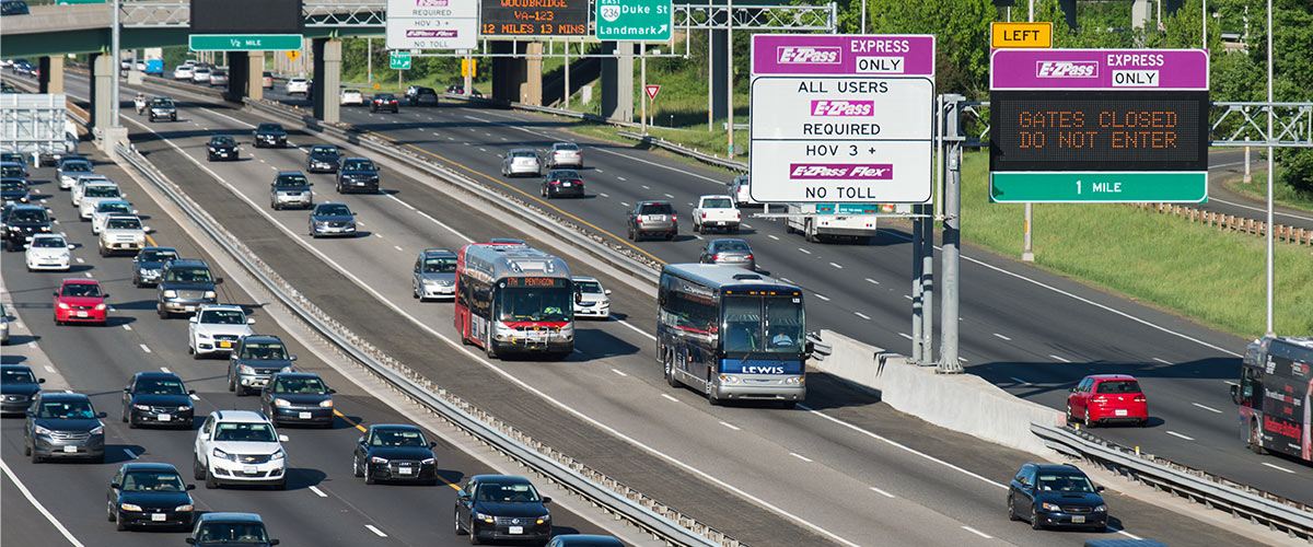 Cars travelling on the 395 Express Lanes road.
